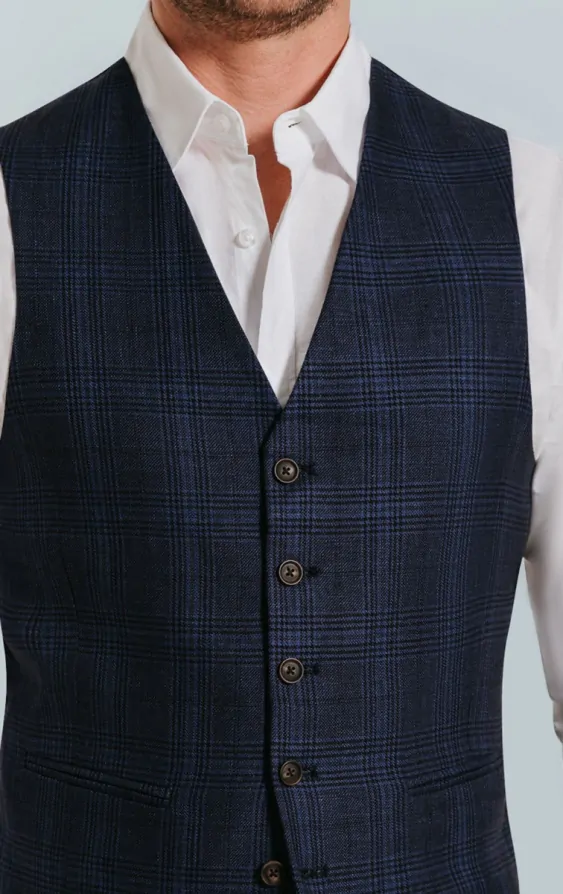 Slim Fit Single Breasted 5 Button Vest (Blue) OV-900 main image 0