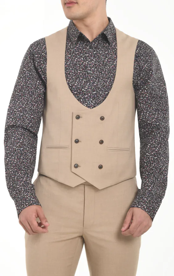 Camel Double Breasted Slim Fit Vest Camel Double Breasted Slim Fit Vest