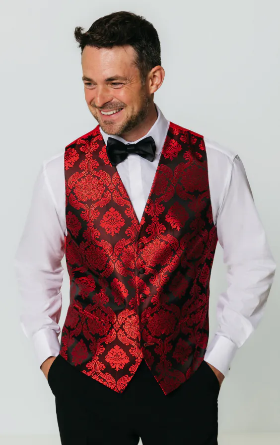 Red Victorian Jacquard Vest | Dobell
