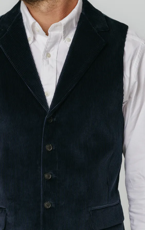 Navy Corduroy Vest with Notch Lapel - photo 1