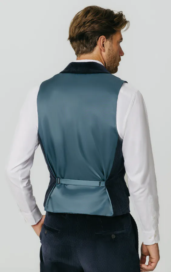 Navy Corduroy Vest with Notch Lapel | Dobell