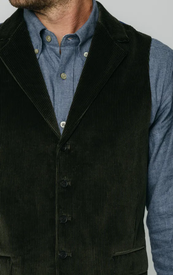 Dobell Green Corduroy Vest with Notch Lapel | Dobell