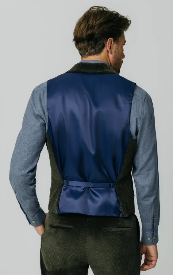 Green Corduroy Vest with Notch Lapel | Dobell