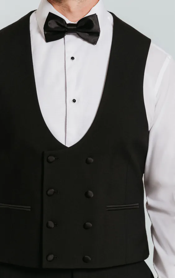 Black Double Breasted Slim Fit Tuxedo Vest - photo 1