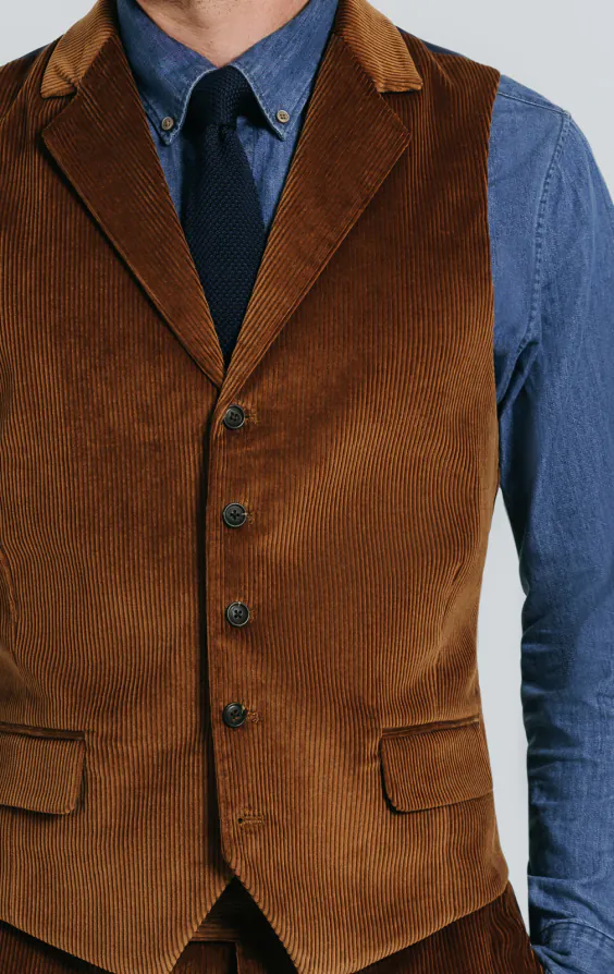 ジャケット・アウター ROTOL CORDUROY VEST SIZE 2 Mid Brown Corduroy Vest with Notch Lapel | Dobell