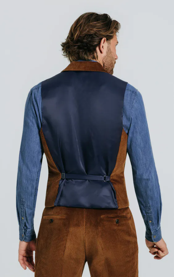 Mid Brown Corduroy Vest with Notch Lapel | Dobell