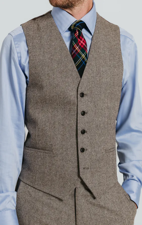 Brown Herringbone Tweed Vest - photo 1 Brown Herringbone Tweed Vest - photo 1