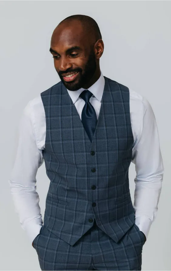 Blue Bold Windowpane Check Vest Blue Bold Windowpane Check Vest