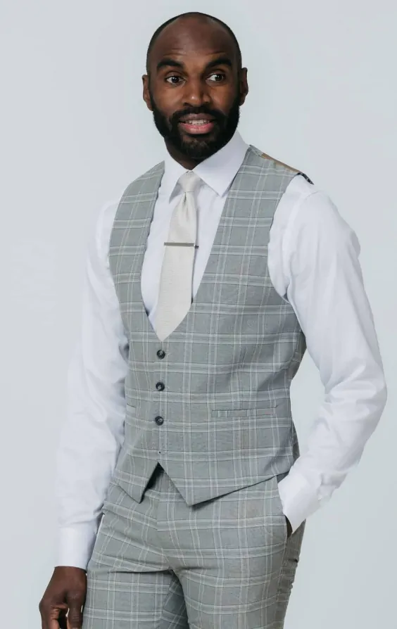Gray with Tan Check Vest | Dobell
