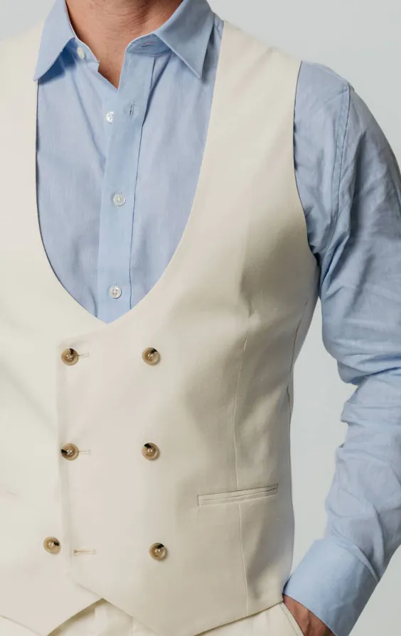 Ivory Linen Slim Fit Vest - photo 1