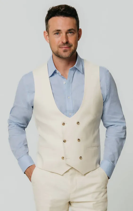 Ivory Linen Slim Fit Vest