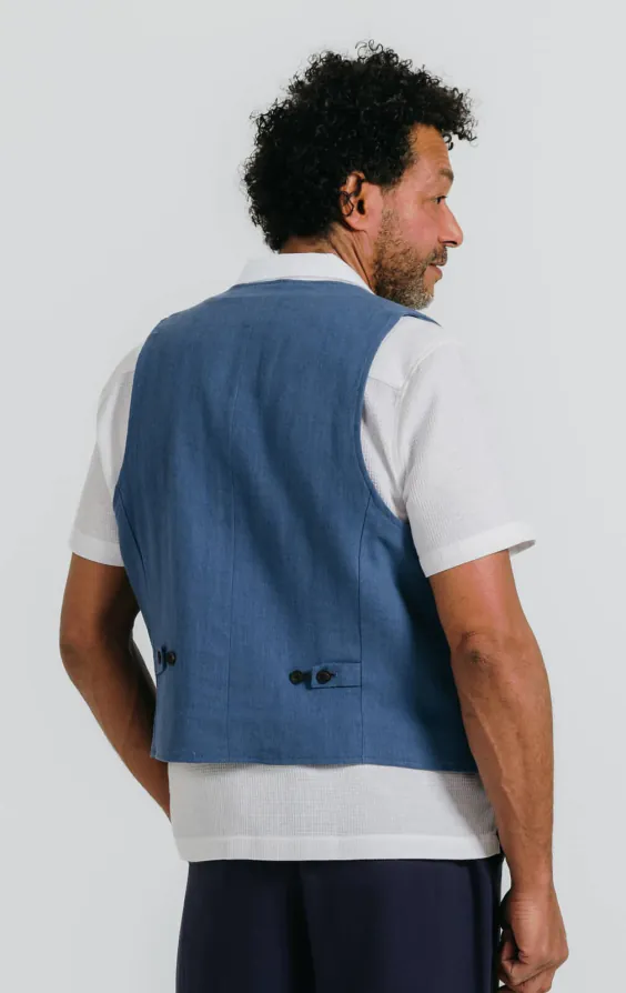 Blue Linen Herringbone Vest - photo 3