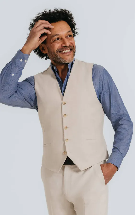 Oatmeal Linen Herringbone Vest Oatmeal Linen Herringbone Vest