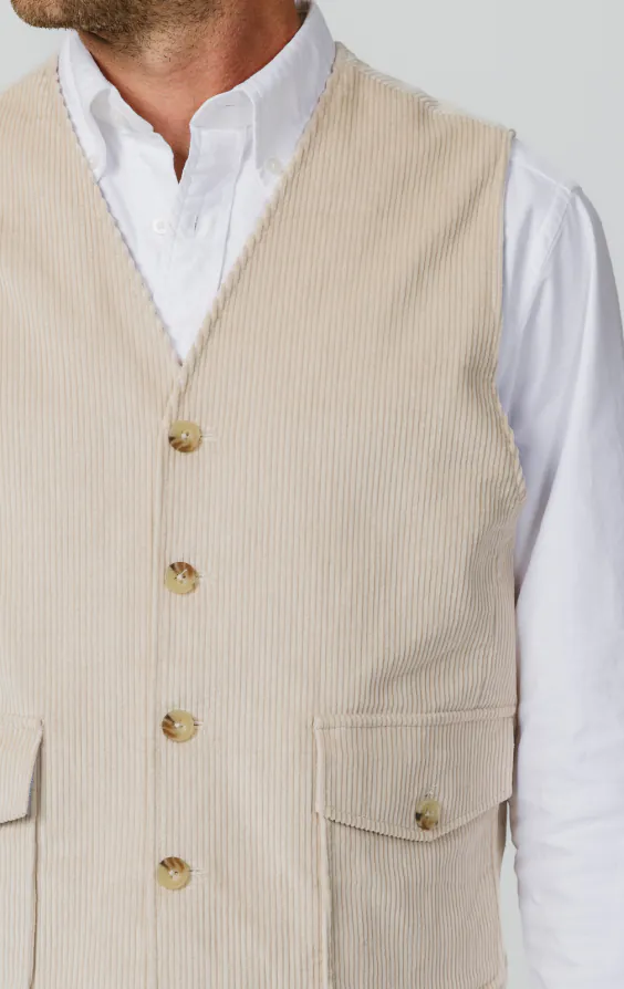 Beige Corduroy Vest with Patch Pockets | Dobell