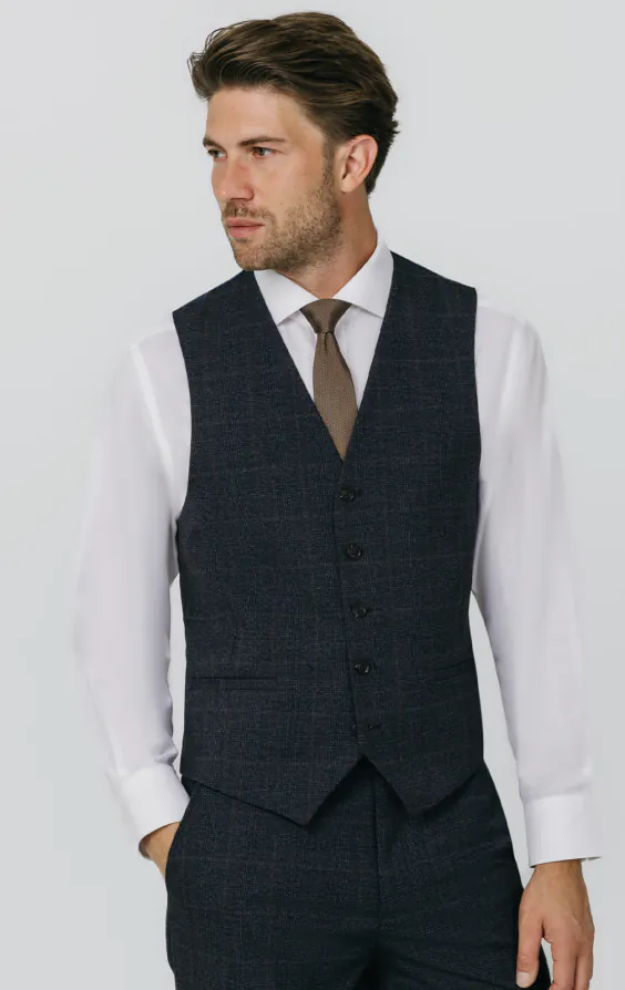 Navy with Rust Check Vest