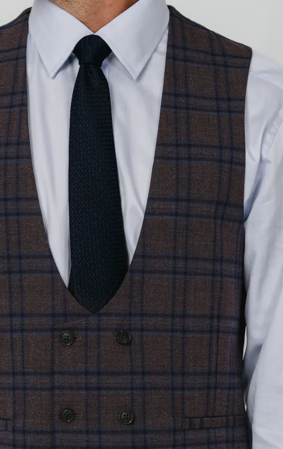 Burgundy with Blue Windowpane Check Double Breasted Vest - photo 1