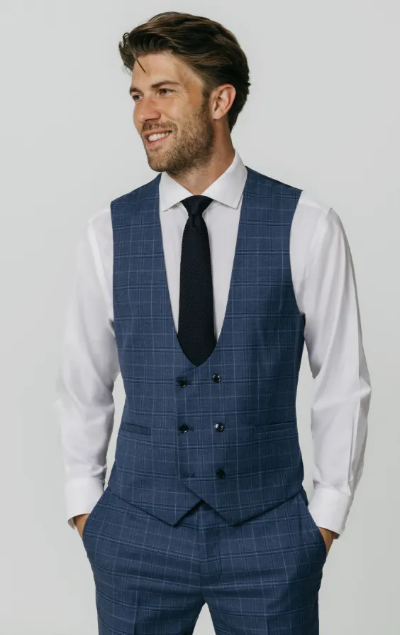 Blue Check Double Breasted Vest Blue Check Double Breasted Vest