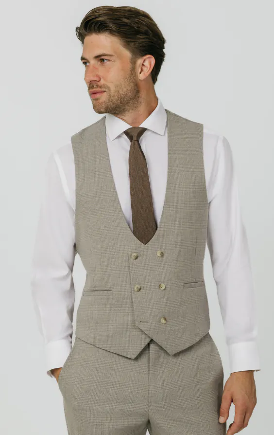 Natural Check Double Breasted Vest Natural Check Double Breasted Vest
