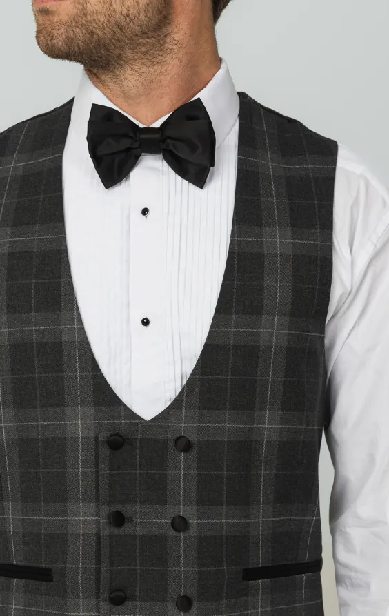 Gray Tartan Check Double Breasted Horseshoe Vest - photo 1