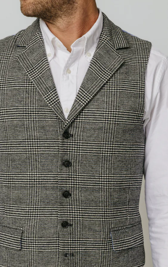 Black and Cream Prince of Wales Check Tweed Vest - photo 1 Black and Cream Prince of Wales Check Tweed Vest - photo 1
