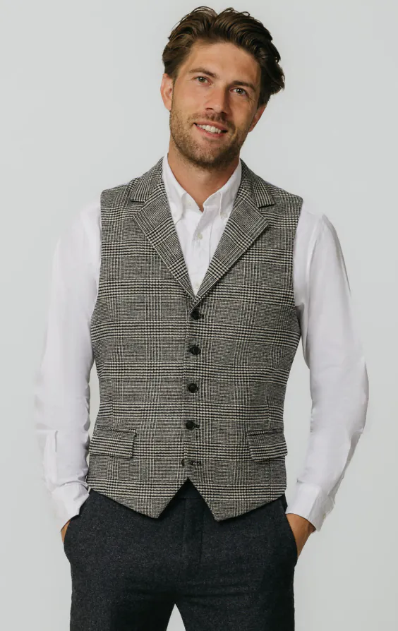 Black and Cream Prince of Wales Check Tweed Vest Black and Cream Prince of Wales Check Tweed Vest