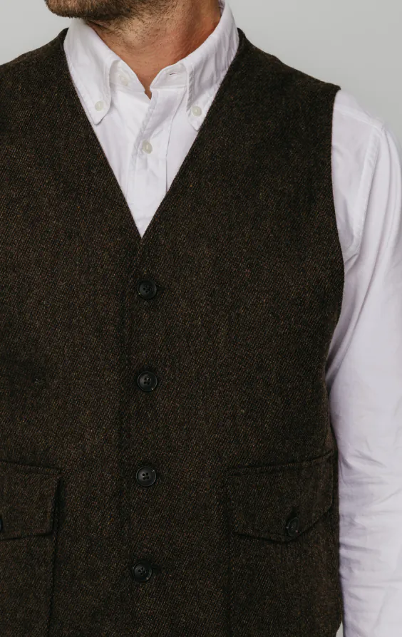 Brown Barleycorn Tweed Vest with Patch Pockets - photo 2 Brown Barleycorn Tweed Vest with Patch Pockets - photo 2