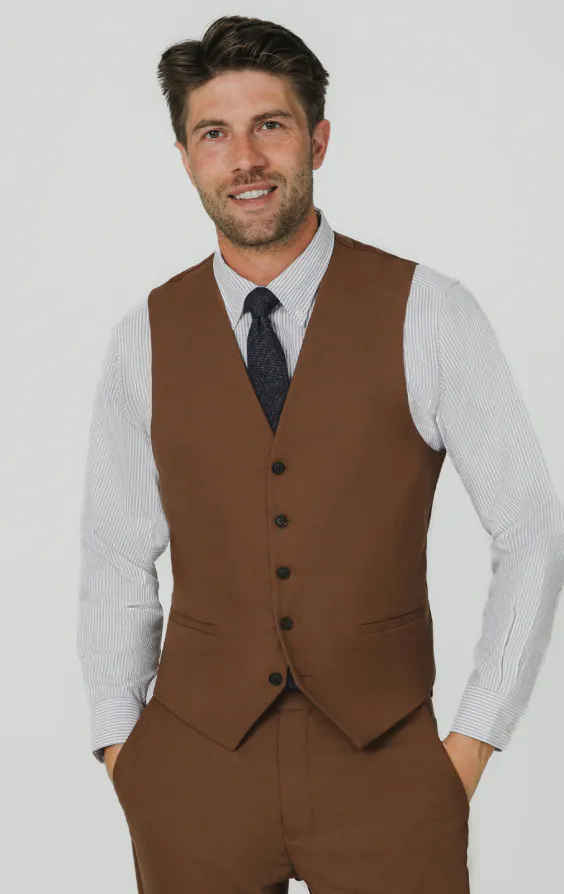 Mid Brown Twill Suit Vest