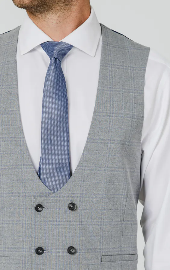 Light Gray & Blue Check Waistcoat - photo 1