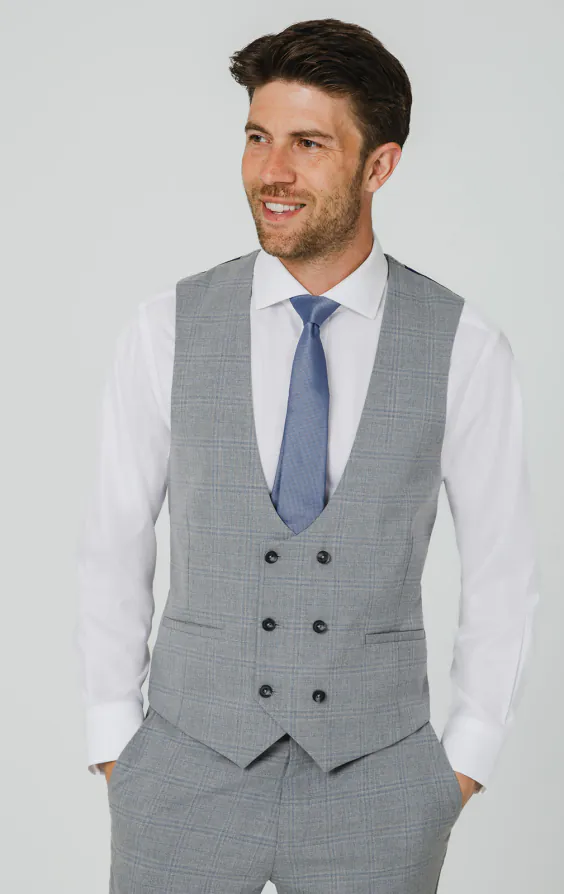 Light Gray & Blue Check Waistcoat