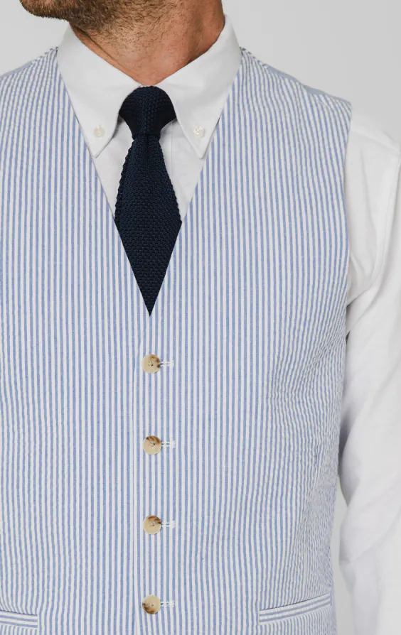 Blue & White Seersucker Vest - photo 1