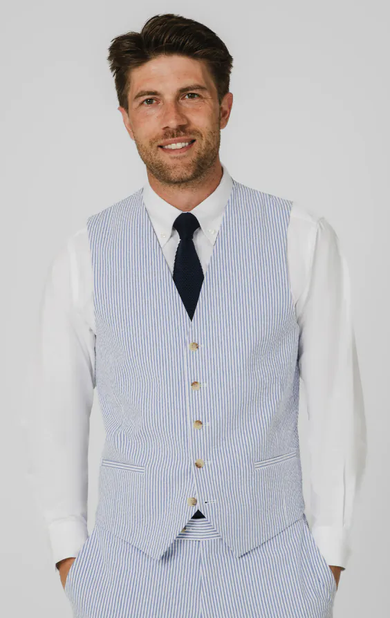 Blue & White Seersucker Vest