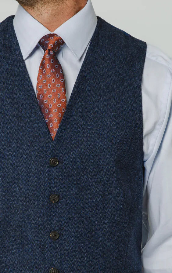 Blue Herringbone Tweed Vest - photo 1 Blue Herringbone Tweed Vest - photo 1