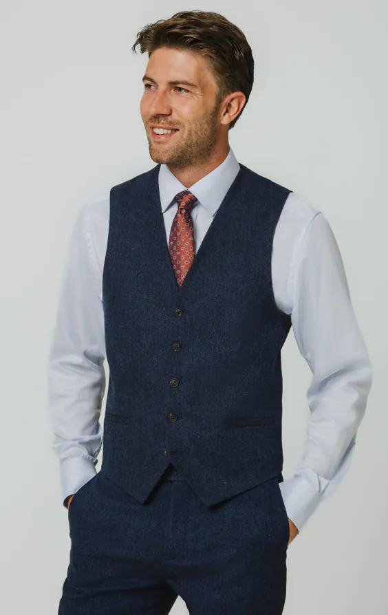 Blue Herringbone Tweed Vest Blue Herringbone Tweed Vest