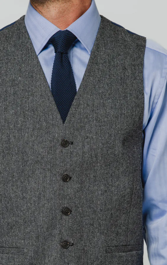 Gray Herringbone Tweed Vest - photo 1 Gray Herringbone Tweed Vest - photo 1