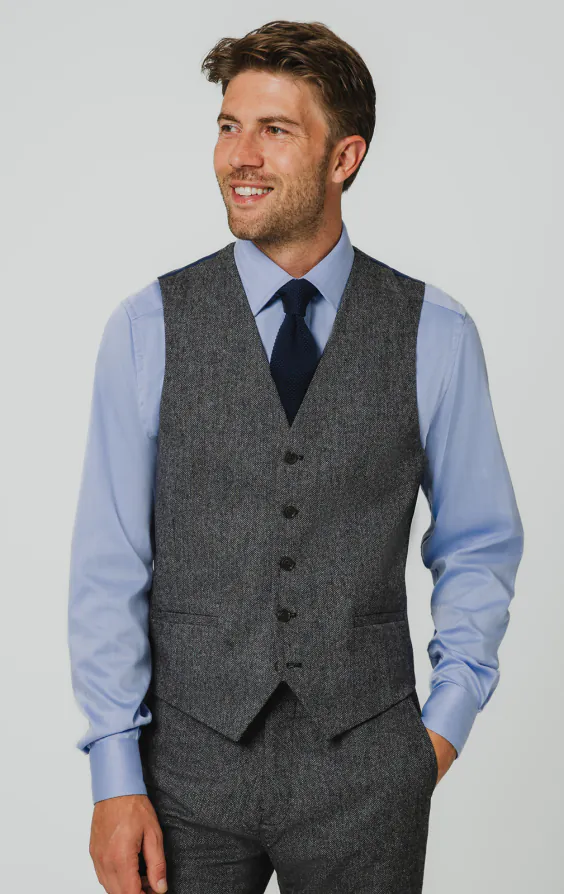 Gray Herringbone Tweed Vest Gray Herringbone Tweed Vest