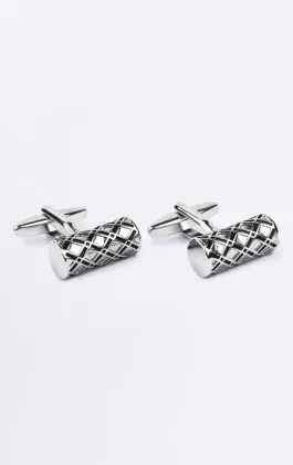 Silver Colored Diamond Pattern Bar Cufflinks