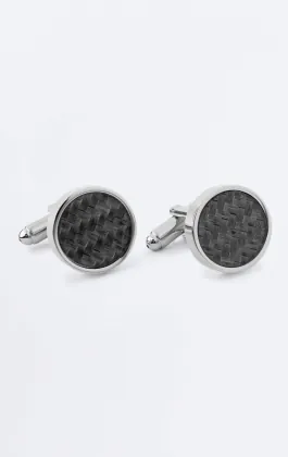 Gray and Silver Geometric Pattern Round Cufflinks