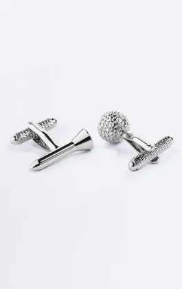 Silver Colored Golf Ball and Tee Cufflinks