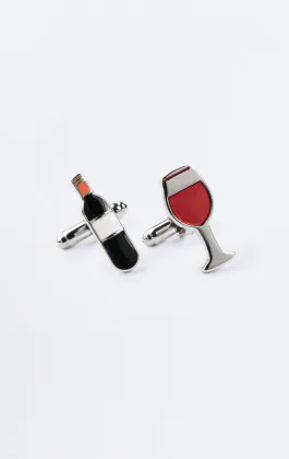 Red Wine Bottle and Glass Cufflinks