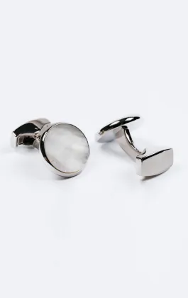 Silver Colored Mother of Pearl Circle Cufflinks