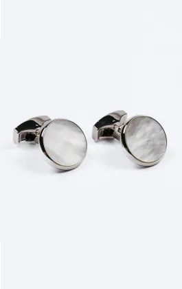 Silver Colored Mother of Pearl Circle Cufflinks