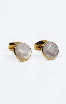 Gold Colored Mother of Pearl Circle Cufflinks