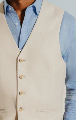 Cream Linen Slim Fit Vest