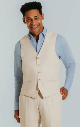 Cream Linen Slim Fit Vest