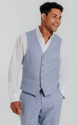 Dobell Light Blue Linen Vest | Dobell