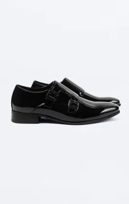 Black Patent Double Monk Tuxedo Shoes