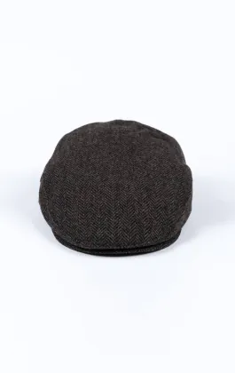 Gray Herringbone Tweed Flat Cap