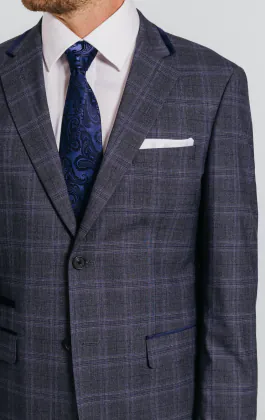 Gray and Blue Check with Navy Trim Suit Jacket