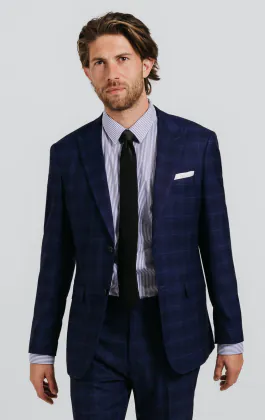 Navy with Blue Overcheck Suit Jacket