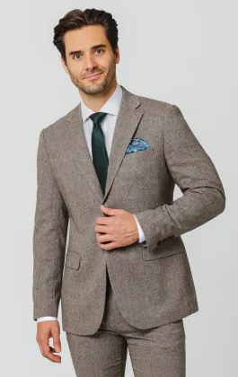 Brown Herringbone Tweed Suit Jacket
